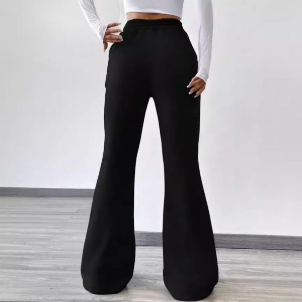 Women's Slightly Flared Casual Pants Comfortable Drawstring Stretch Fleece Sweatpants - Image 3