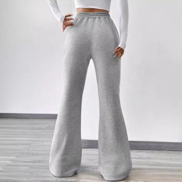 Women's Slightly Flared Casual Pants Comfortable Drawstring Stretch Fleece Sweatpants - Image 4
