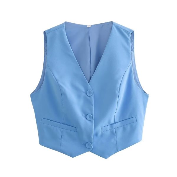Women's Sky Blue Vest Skirt Two-piece Suit - Image 2