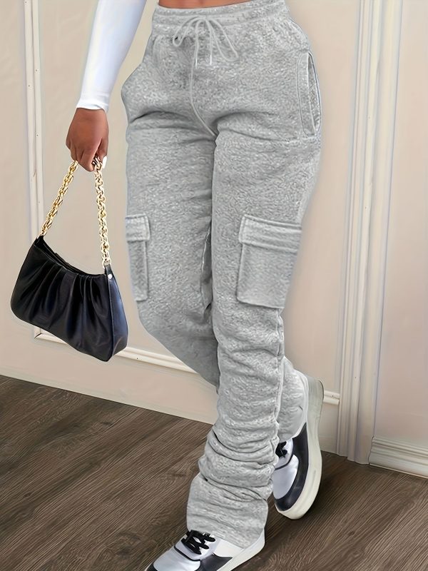 Pure Color Thickened Sweater Fabric Casual Drawstring Pile Pants - Image 6