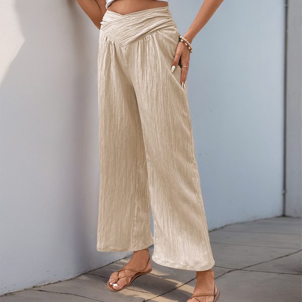 Women's High Waist Pure Color Cropped Wide-leg Pants - Image 2