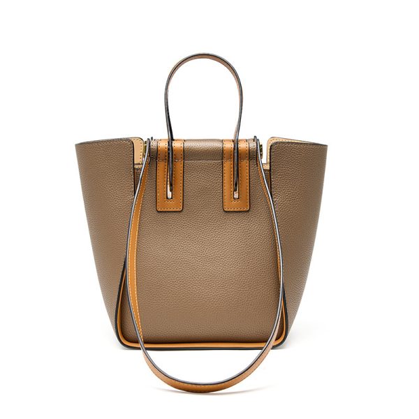 Color Block Leather All Match Commute Handbag - Image 6
