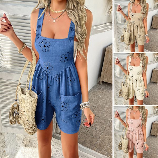 Fashion Bowknot Printed Strap Overalls Women's Clothing - Image 2