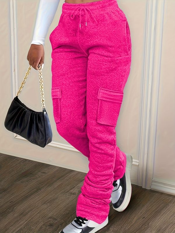 Pure Color Thickened Sweater Fabric Casual Drawstring Pile Pants - Image 7