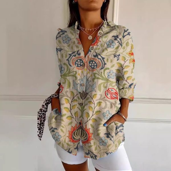 Long Style Long Sleeve Pattern Printed Shirt For Women - Image 2