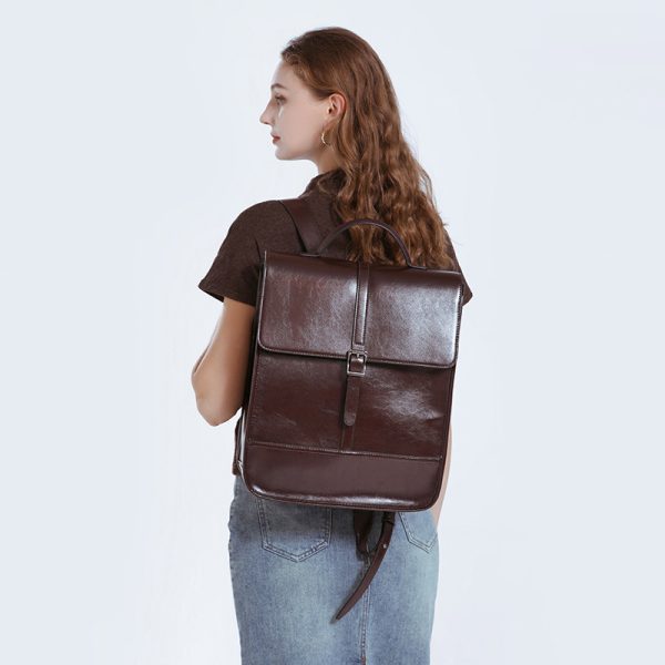 British Style Waterproof Leather Travel Backpack - Image 3