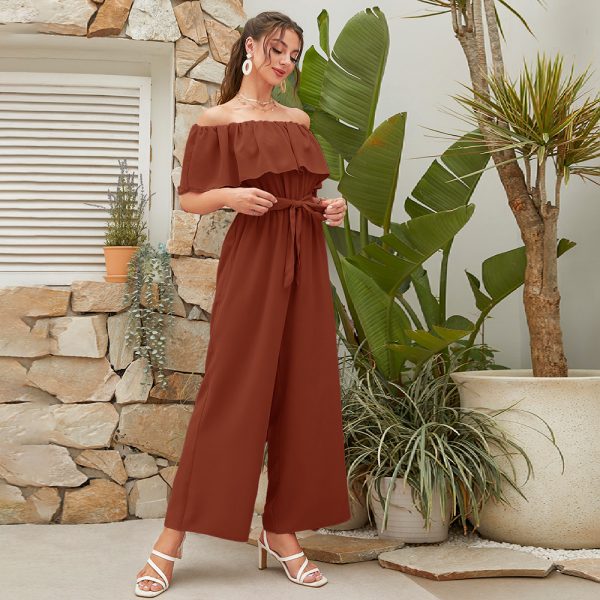 Women's Lace-up Cropped Short-sleeved Wide-leg Pants - Image 3