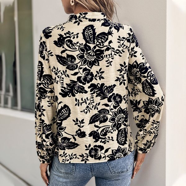Retro Printed Elegant Shirt Top For Women - Image 3