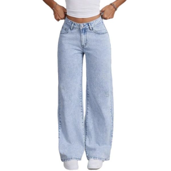 Vintage Bow Embroidered Washed Jeans For Women Straight Loose Trousers - Image 5