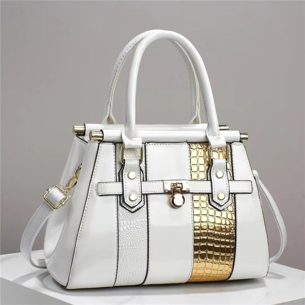 Vertical Stitching Bright Leather Lizard Pattern Large Capacity Shoulder Bag - Image 7