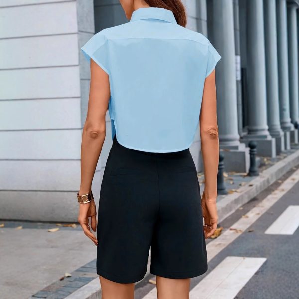 Solid Color Summer New Style Fake Pocket Raglan Short Women's Shirt - Image 2