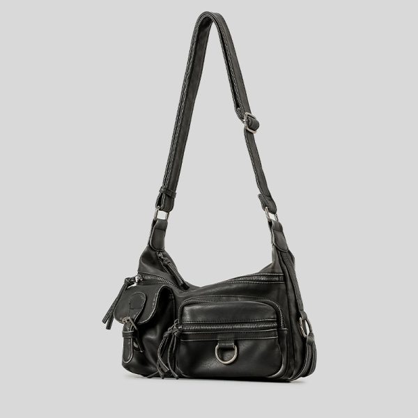 Retro Hot Girl Style Motorcycle Bag Brown Multi-pocket - Image 7