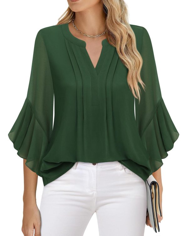 Women's Three-quarters Sleeve Tops Dressy Casual Business Work Blouses Chiffon Office Shirts - Image 4