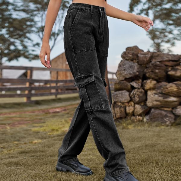 Retro Washed Half Elastic Design Jeans For Women - Image 7
