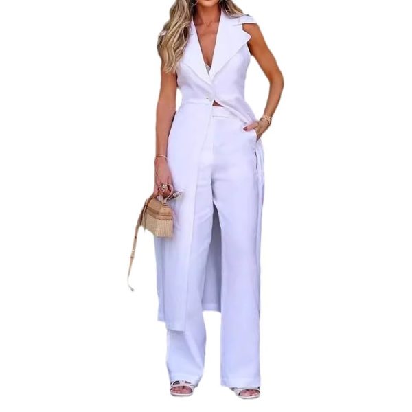 Women's Suit Fall Lapels Sleeveless Solid Color Two-piece Set - Image 5