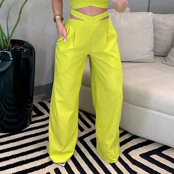 Female Fashion Hot Girl Backless Slim Fit Yellow Suit - Image 7