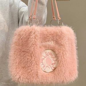 Donut Embroidery Plush Tote Bag