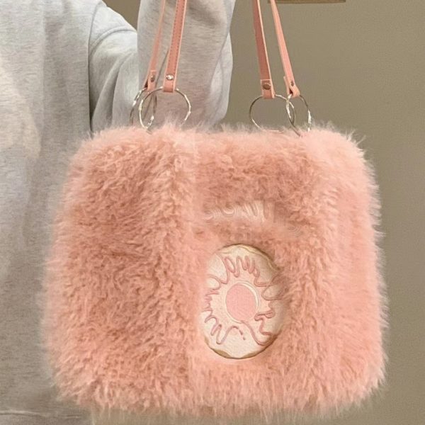 Donut Embroidery Plush Tote Bag