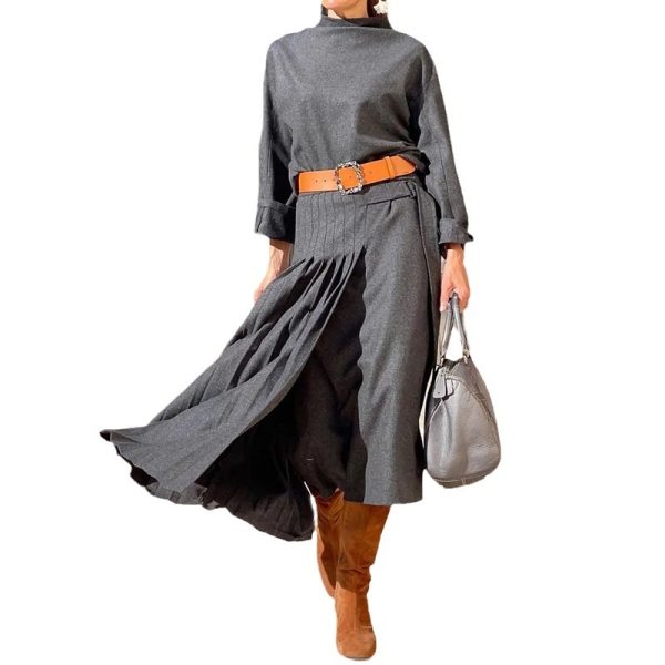Women's Suit Autumn New Long Sleeve Loose Solid Color Dress Two-piece Set - Image 2
