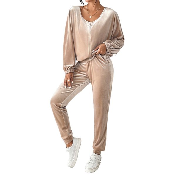 New Solid Color Velvet Casual Fashion Set Female Simple Versatile Home Two-piece Set Female - Image 3