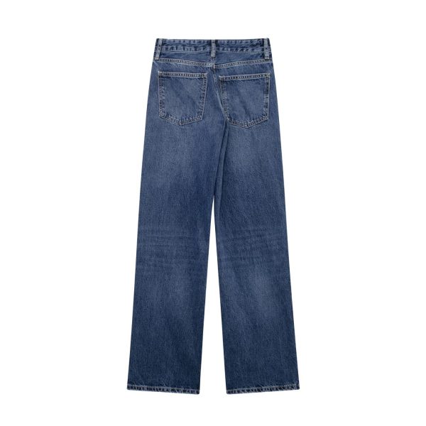 Versatile Mid-waist Straight Wide Leg Denim Trousers - Image 2