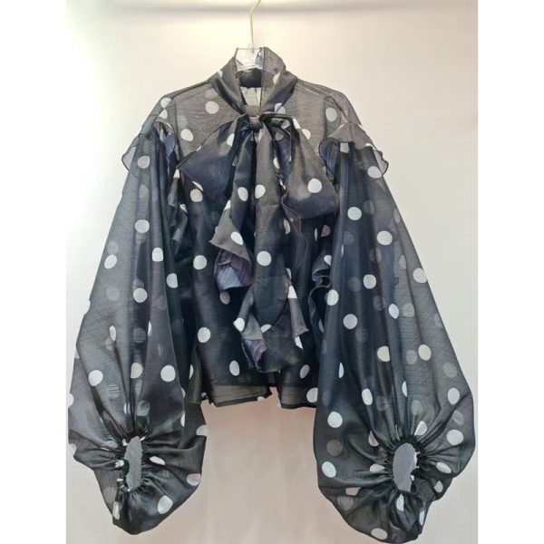 Unique Ruffled Temperament Polka Dot Shirt Women - Image 3