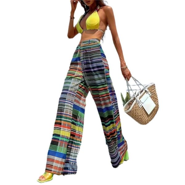 Color Printed High Waist Trousers Casual And Comfortable Drape Wide Leg - Image 5