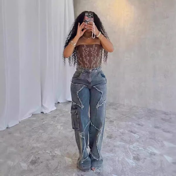 XINGX Fringed Burr Loose Straight Casual Pants - Image 3