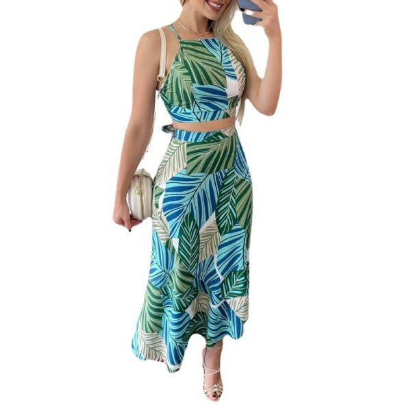 Casual Printed Short Lace Vest High Waist Dress - Image 2