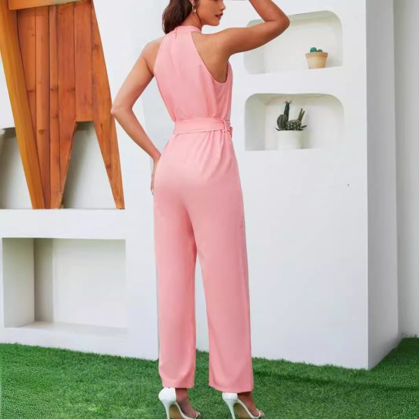Summer Sleeveless Halter Lace Up Casual Jumpsuit - Image 4