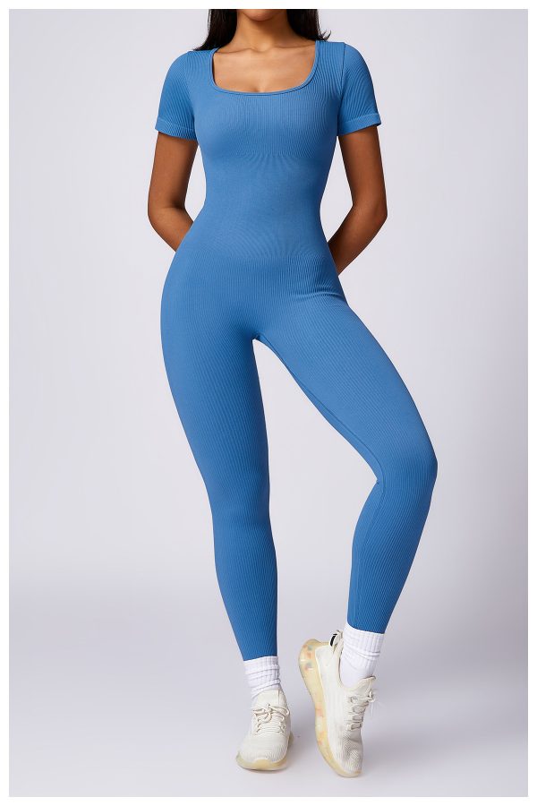 Women's Tight Seamless Back One-piece High-strength Thread Short-sleeved Fitness Sports Jumpsuit - Image 10