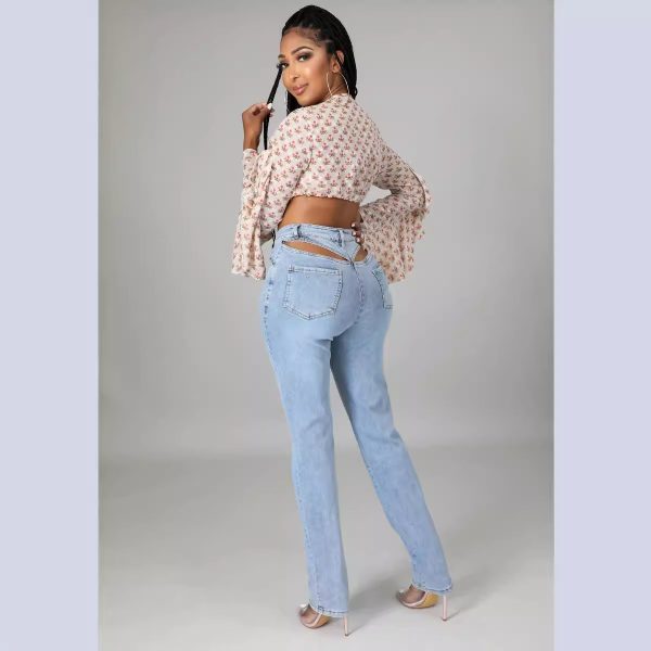 Back Waist Hollow Stretch Jeans - Image 4