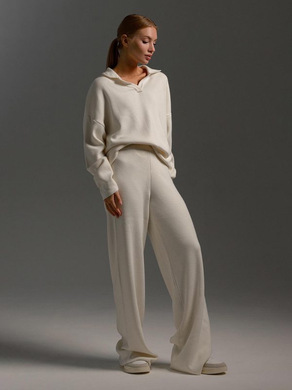 Knitted Pullover Wide Leg Trousers Two-piece Set - Image 4