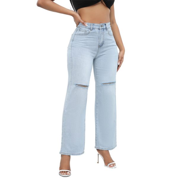 Elegant Ripped Wide-leg Jeans Women - Image 5