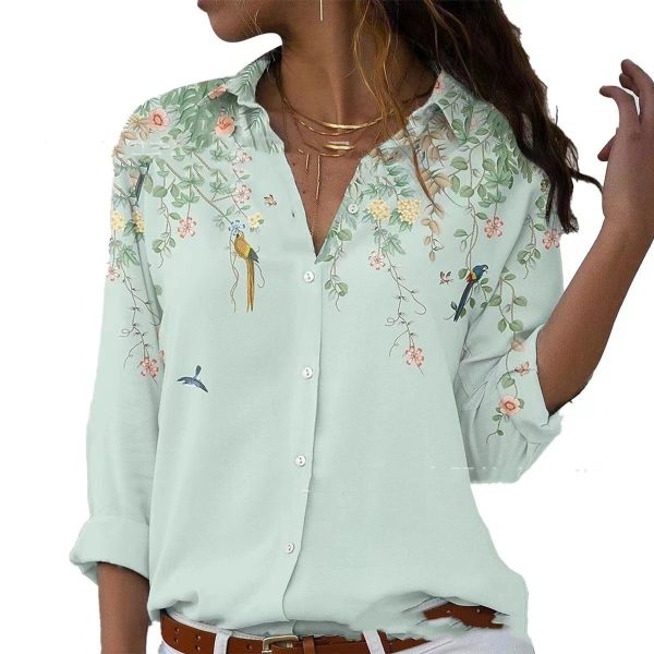 Fashion Printing Lapel Long Sleeve Shirt For Women - Image 4