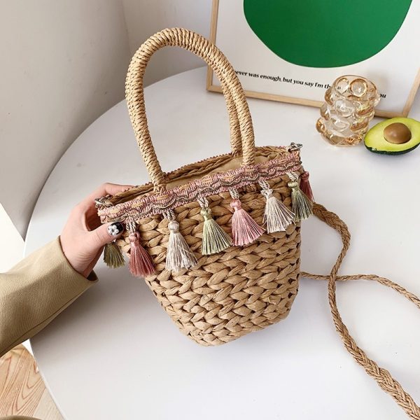 Tassel Single Shoulder Crossbody Straw Woven Bag - Image 5