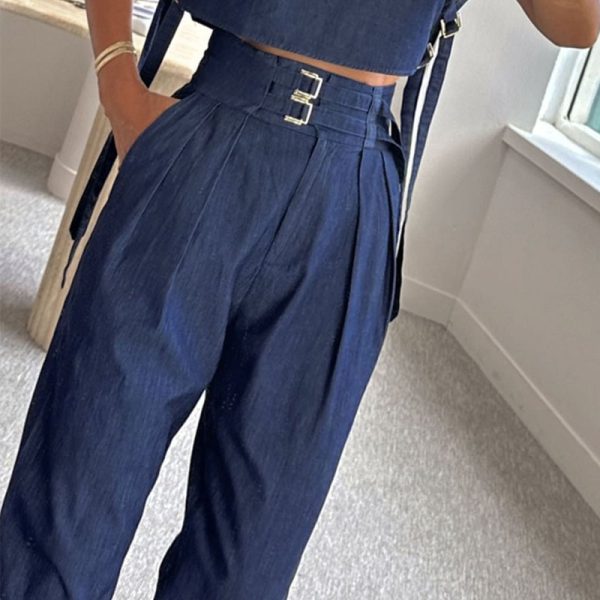 Casual Belt Decorative Turtleneck Short Sleeve And Long Pattern Suit - Image 2