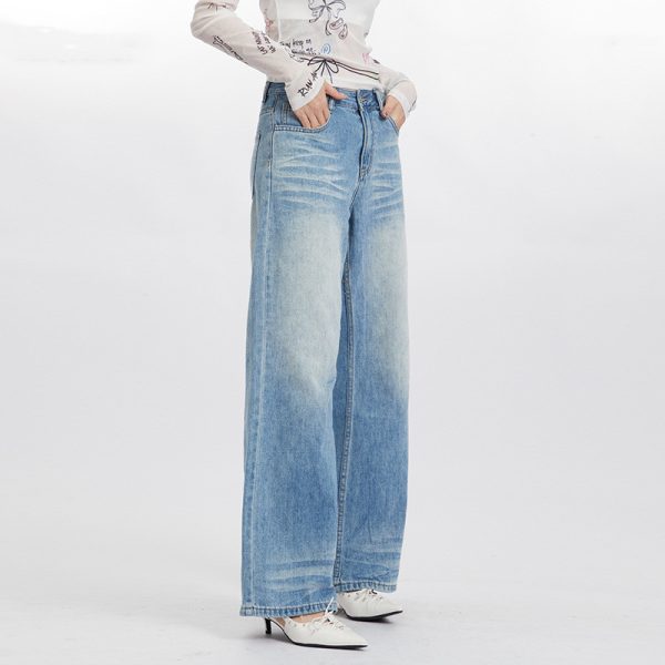 High Waist Wash Drooping Straight Pants Women's Simple Design - Image 2