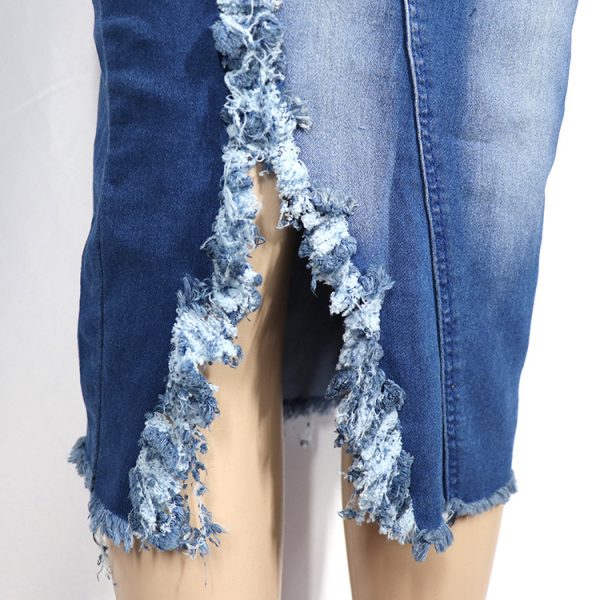 Denim Women's Wear Fashion Frosted Garment Wash Denim Skirt Suit - Image 5