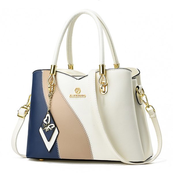 Contrast Color Handbag Large Capacity Soft Leather - Image 5