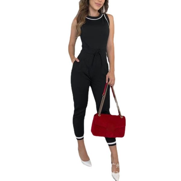 Round Neck Sleeveless Vest Contrast Color Jumpsuit - Image 2
