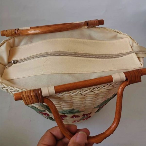 Straw Braided Bag Type Bucket With Vintage Handle In Rattan - Image 4