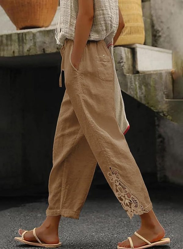 Women Casual Lightweight Drawstring Elastic Waist Pants With Pockets - Image 6