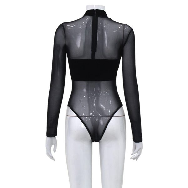 Mesh Velvet Stitching Sexy Hollow-out Tight Long Sleeve Hip Training Pants - Image 4