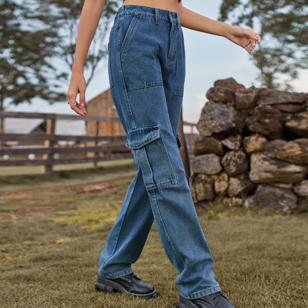 Retro Washed Half Elastic Design Jeans For Women - Image 2