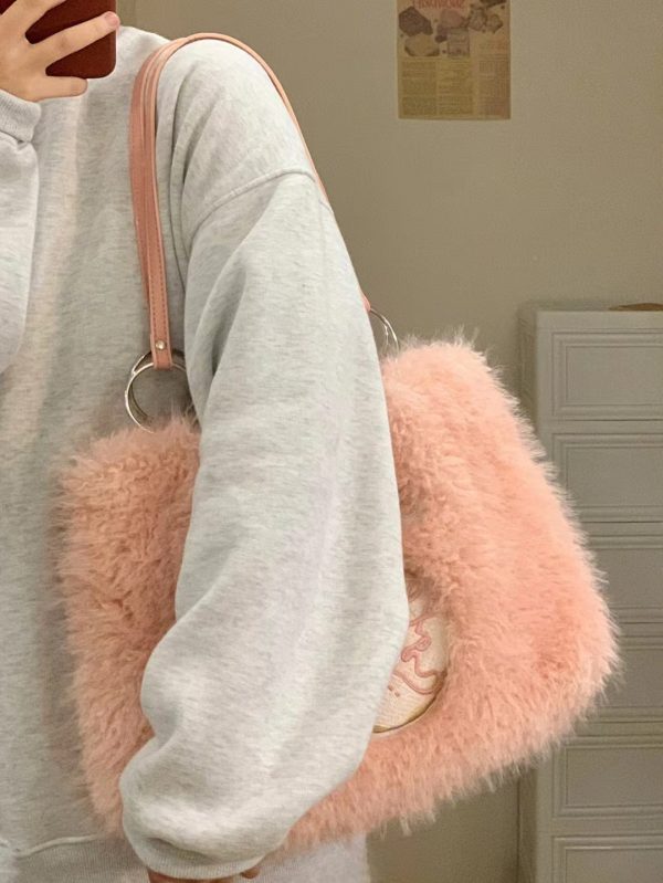Donut Embroidery Plush Tote Bag - Image 5