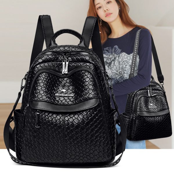 Women's Soft Leather Large Capacity Travel Backpack - Image 3