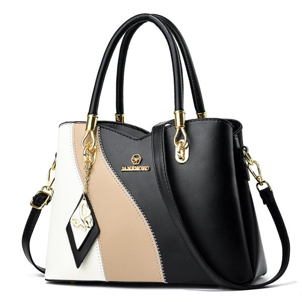 Contrast Color Handbag Large Capacity Soft Leather - Image 6