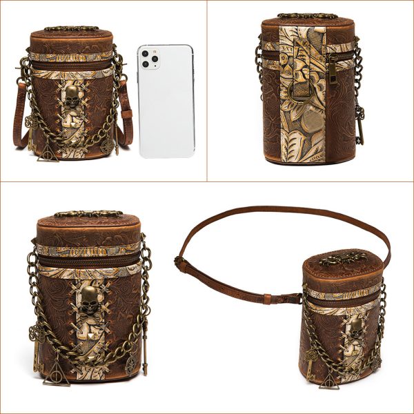Women's Fashion Retro Head Layer Cowhide Bucket Bag - Image 3