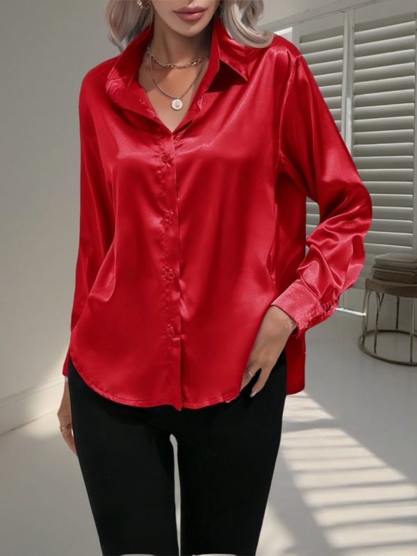 Women's Shirt Satin Silk-like Long Sleeve - Image 9